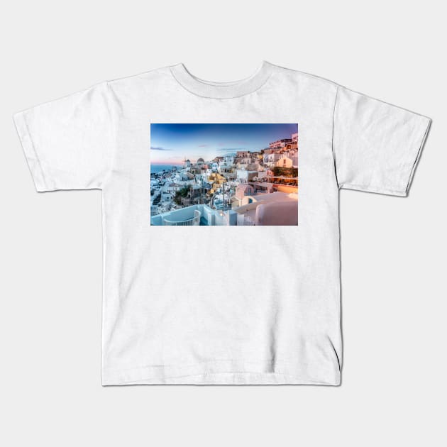 Santorini, Greece Kids T-Shirt by JC's Fitness Co.